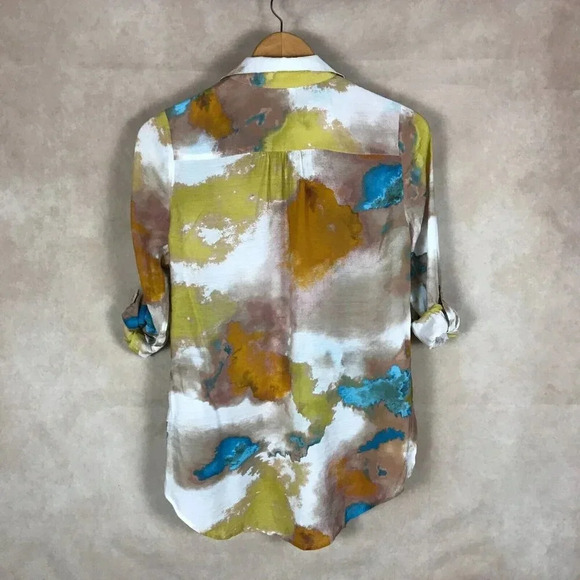 INC Roll-Tab Sleeve Smudge Print Button-Down Shirt NEW PETITE - Picture 7 of 7